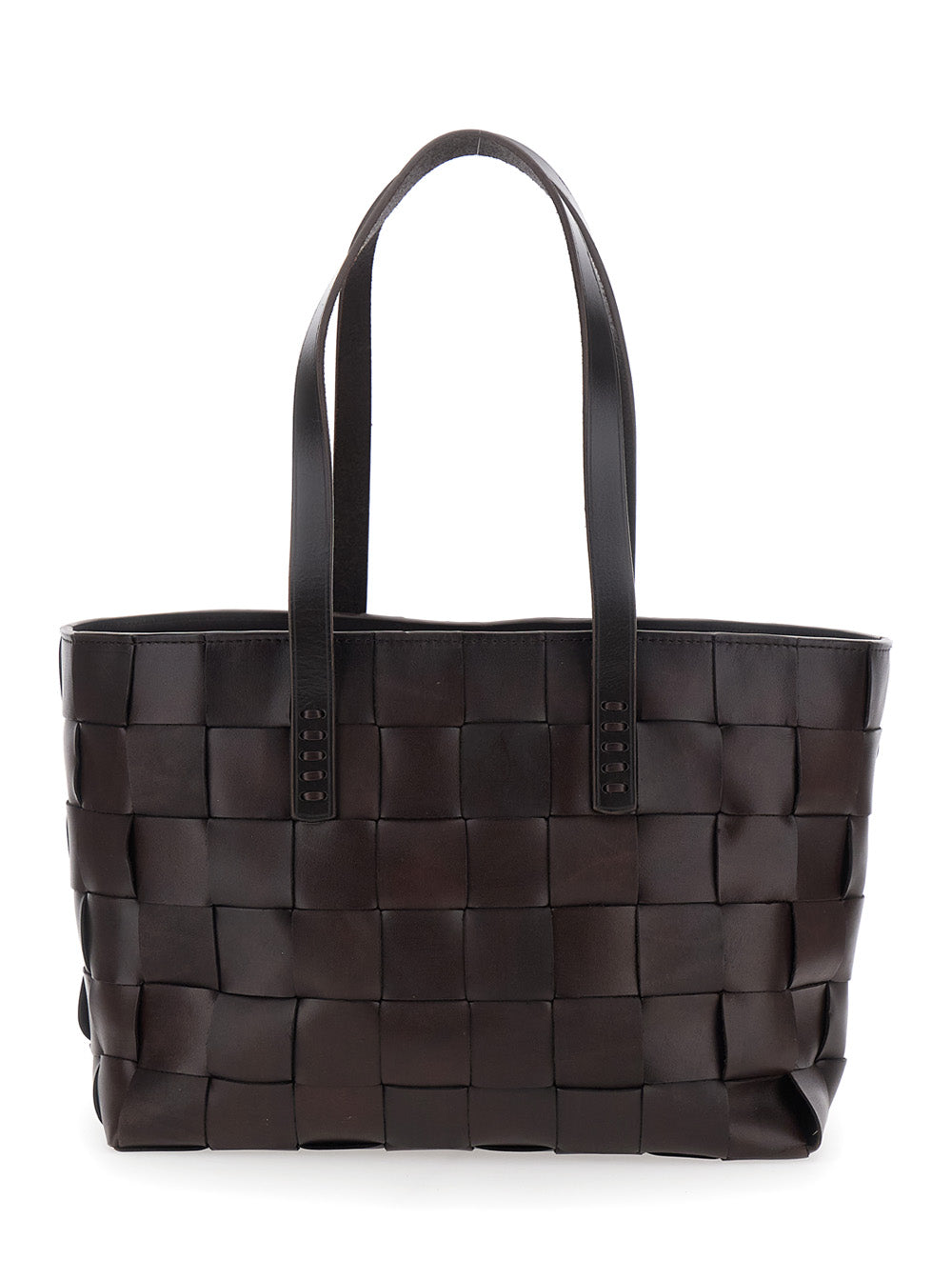Dragon Diffusion Women Brown Woven Leather Double Handle Shopping Bag For Women DRAGON DIFFUSION