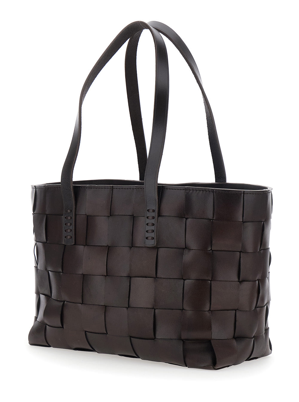 Dragon Diffusion Women Brown Woven Leather Double Handle Shopping Bag For Women DRAGON DIFFUSION
