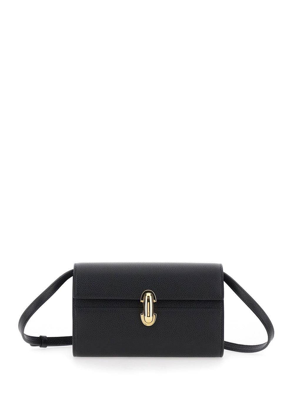 Savette Women Shoulder Bag 'Symmetry' With Clasp In Grained Black Leather For Women SAVETTE