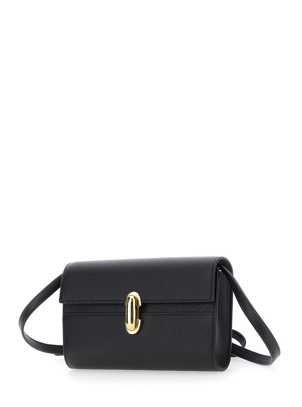 Savette Women Shoulder Bag 'Symmetry' With Clasp In Grained Black Leather For Women SAVETTE