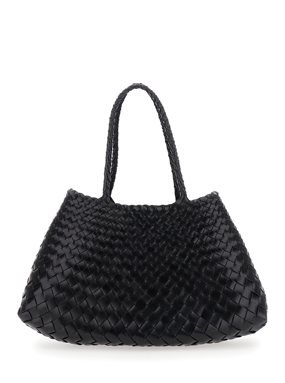 Dragon Diffusion Women Crossbody Bag 'Santa Croce' With Two Top Handles And Intreccio Design In Black Leather For Women DRAGON DIFFUSION
