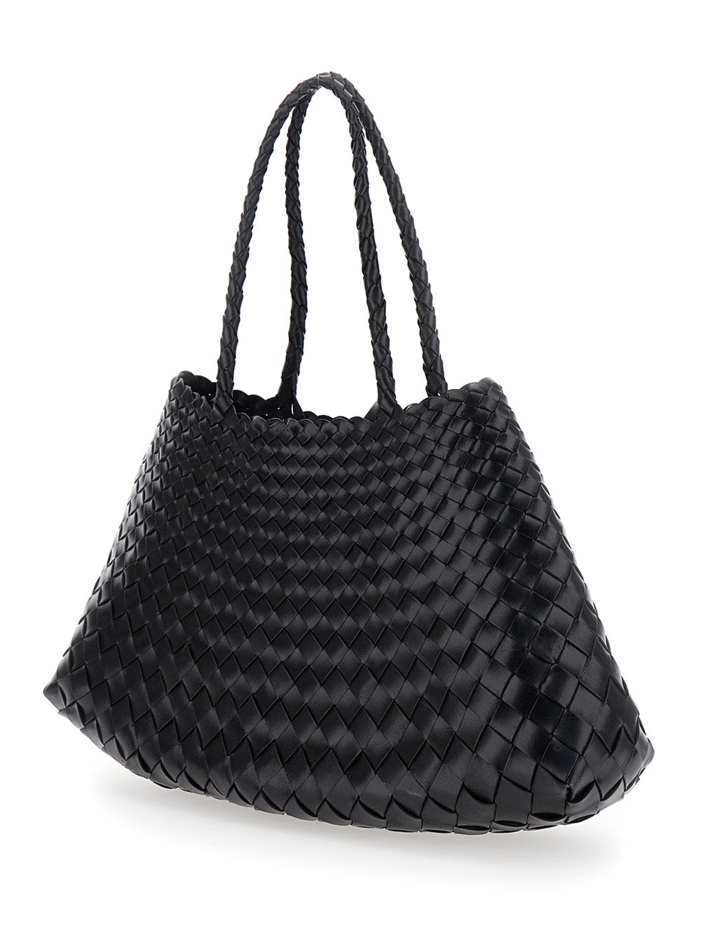 Dragon Diffusion Women Crossbody Bag 'Santa Croce' With Two Top Handles And Intreccio Design In Black Leather For Women DRAGON DIFFUSION