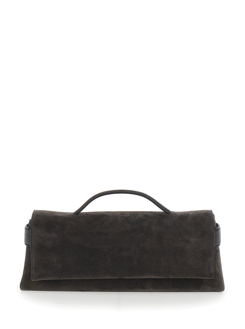 Brunello Cucinelli Women 'Essence' Brown Clutch With Side Details In Suede For Women BRUNELLO CUCINELLI