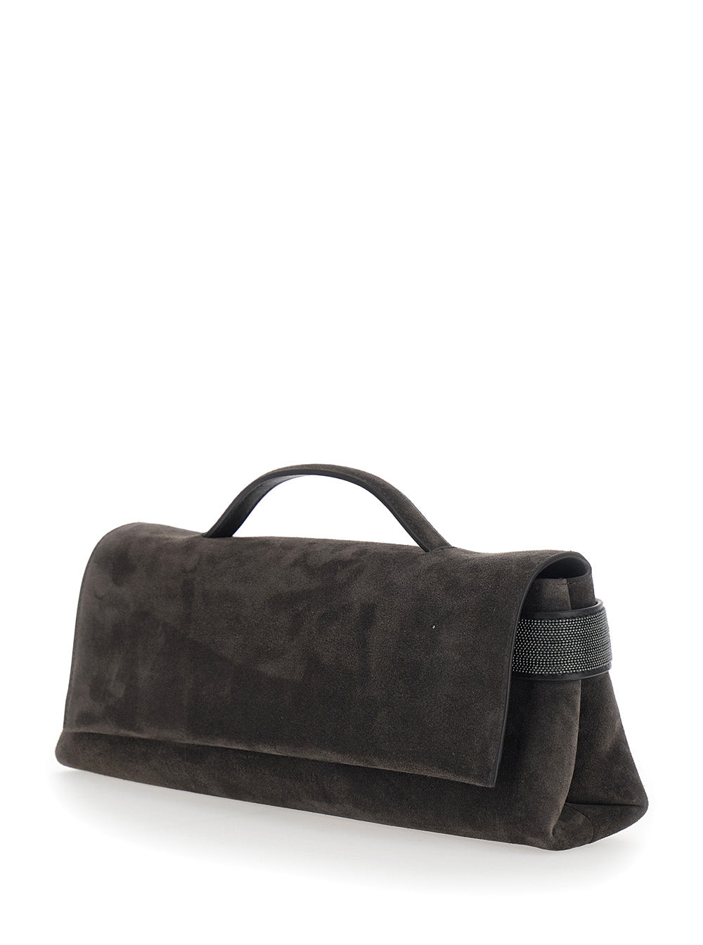 Brunello Cucinelli Women 'Essence' Brown Clutch With Side Details In Suede For Women BRUNELLO CUCINELLI