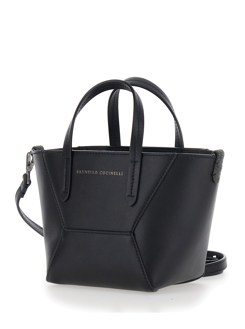 Brunello Cucinelli Women Mini 'Duo' Black Leather Tote BRUNELLO CUCINELLI