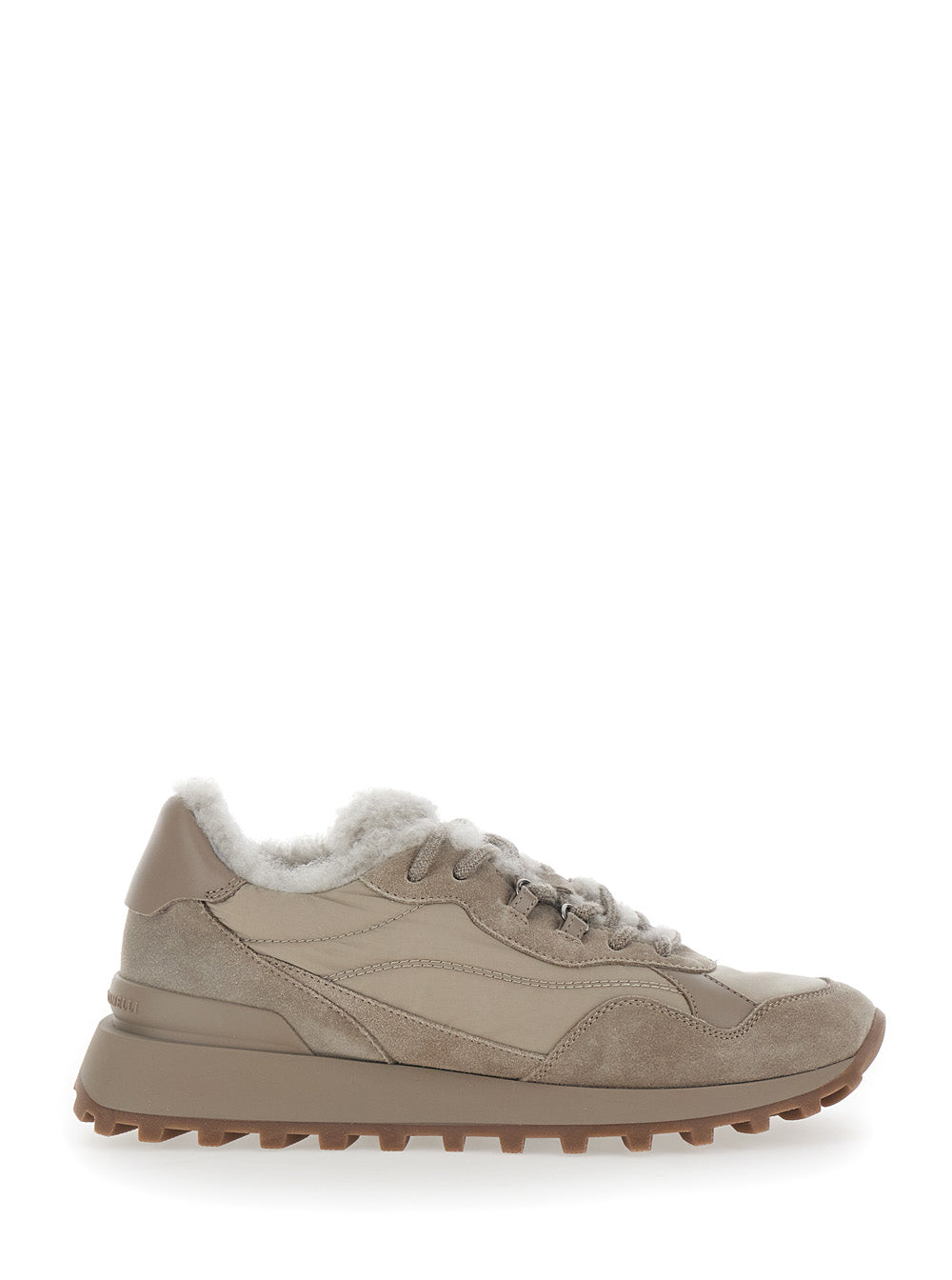 Brunello Cucinelli Women Shearling Sneakers Gray With Leather Details BRUNELLO CUCINELLI