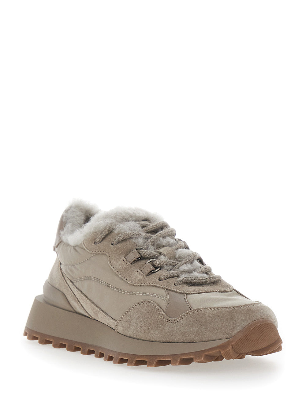 Brunello Cucinelli Women Shearling Sneakers Gray With Leather Details BRUNELLO CUCINELLI