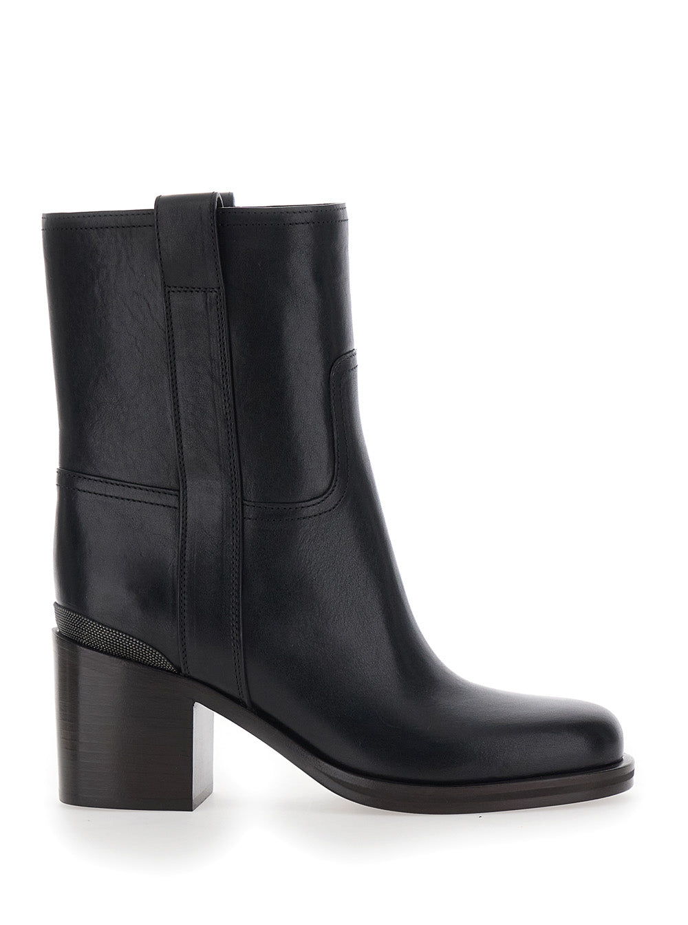 Brunello Cucinelli Women Bootieleather - Elegant Black Leather Ankle Boots For Women BRUNELLO CUCINELLI