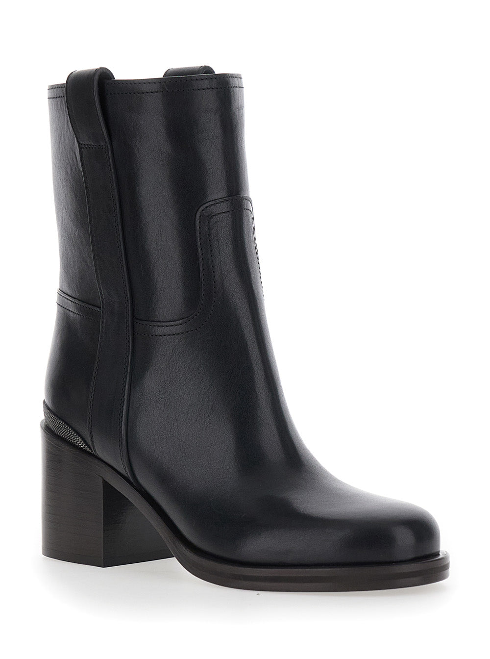 Brunello Cucinelli Women Bootieleather - Elegant Black Leather Ankle Boots For Women BRUNELLO CUCINELLI