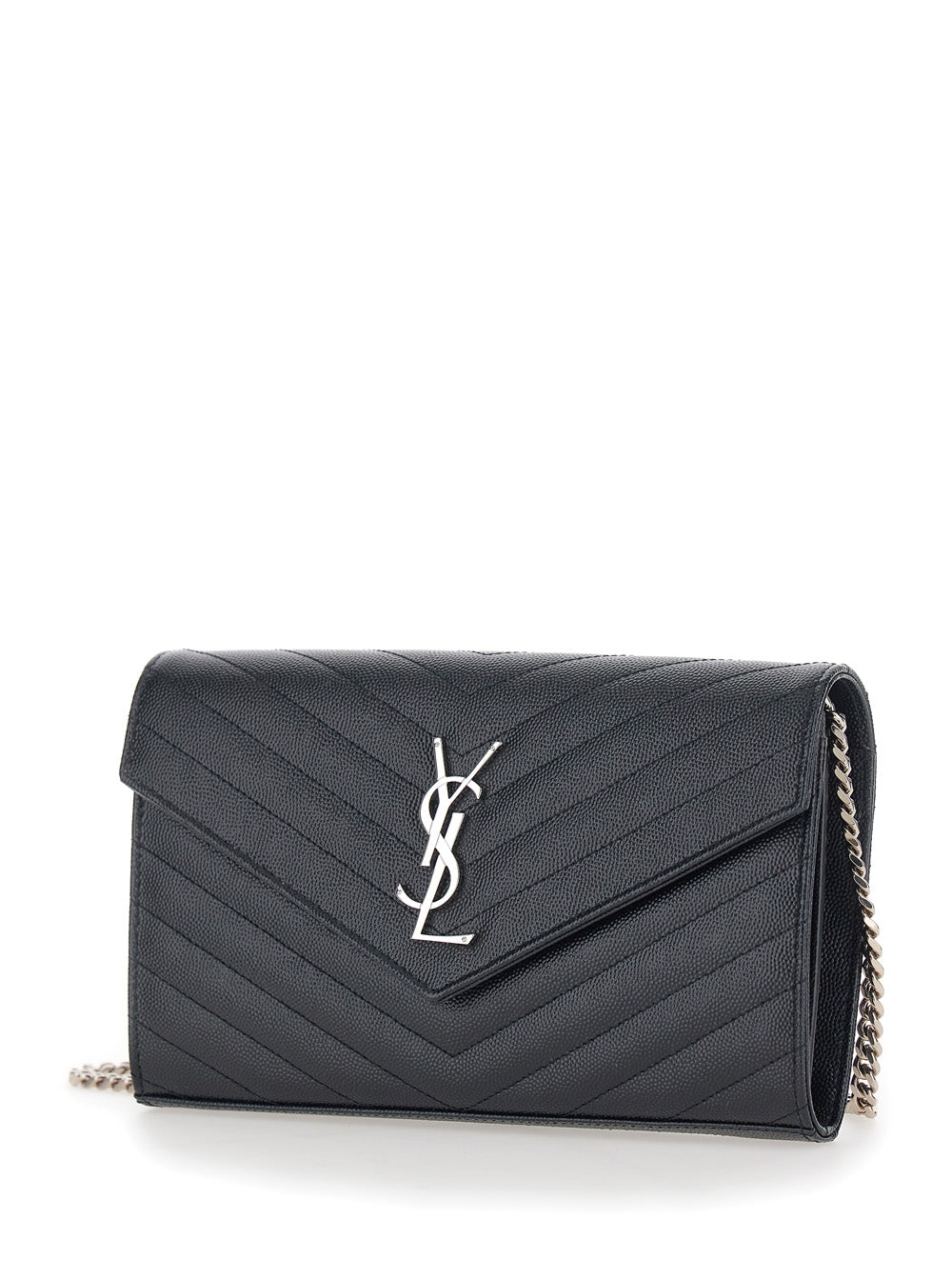 Saint Laurent Women Black Crossbody Bag With Chain Strap And Cassandre Plaque On The Front In Leather For Women SAINT LAURENT