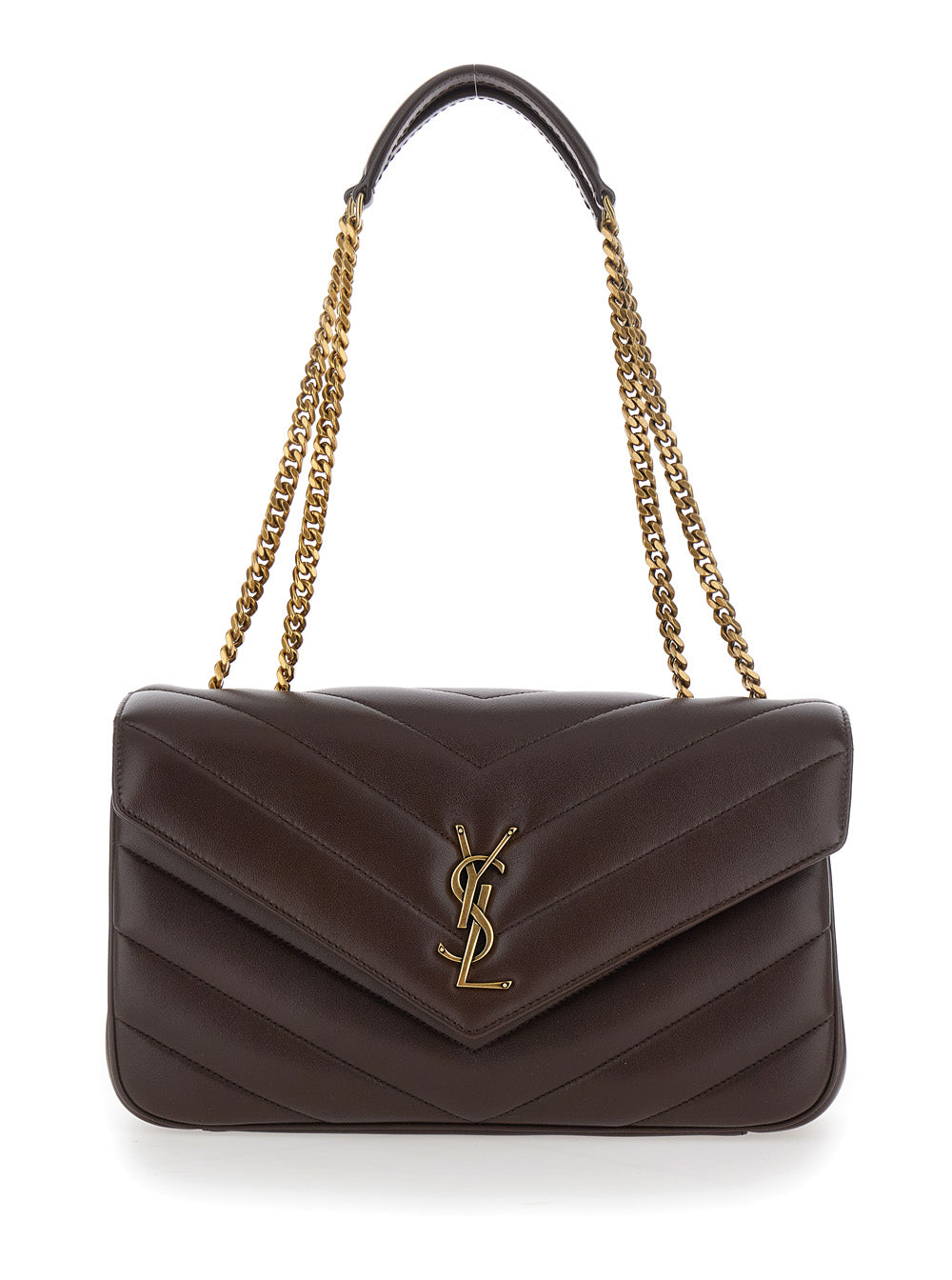 Saint Laurent Women 'Loulou' Brown Crossbody Bag With Chain Strap And Cassandre Plaque On The Front In Quilted Leather For Women SAINT LAURENT