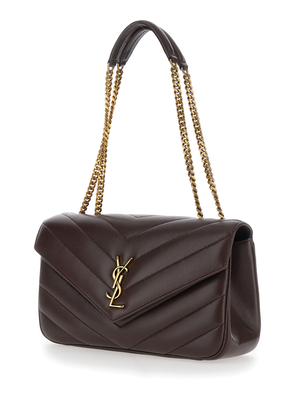Saint Laurent Women 'Loulou' Brown Crossbody Bag With Chain Strap And Cassandre Plaque On The Front In Quilted Leather For Women SAINT LAURENT