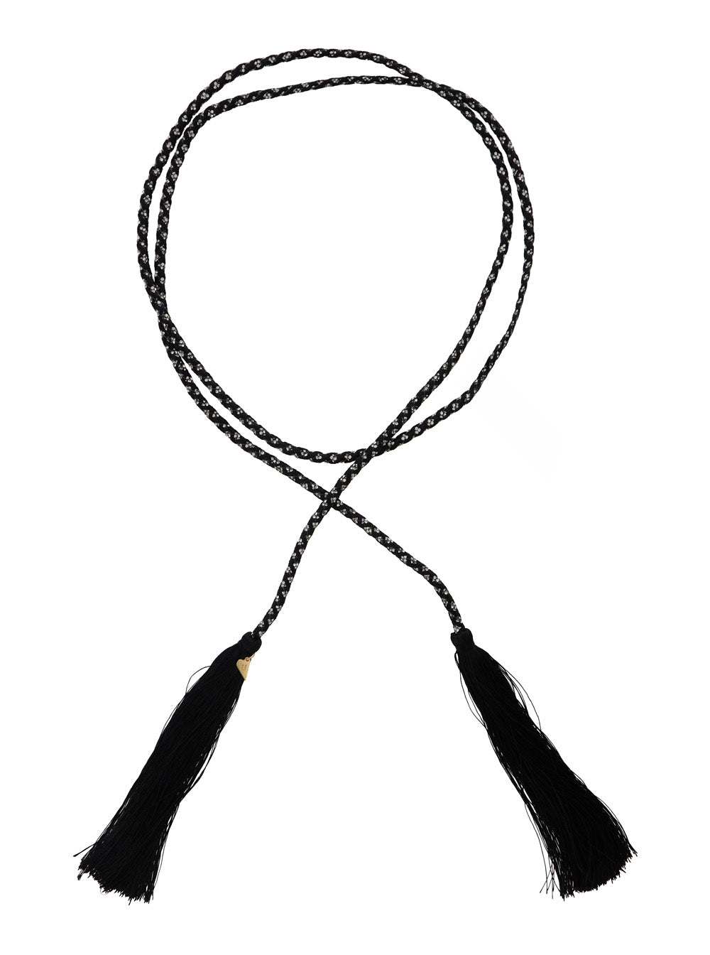 Forte_Forte Women Black Belt With Rope Design With Tassels In Crystals And Fabric For Women FORTE FORTE