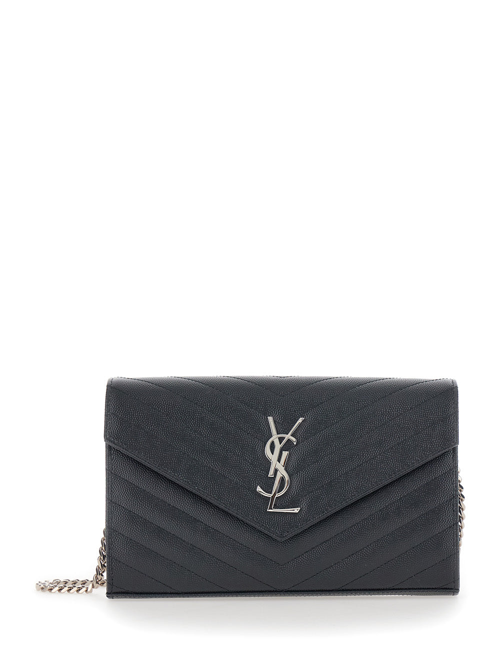 Saint Laurent Women Black Crossbody Bag With Chain Strap And Cassandre Plaque On The Front In Leather For Women SAINT LAURENT