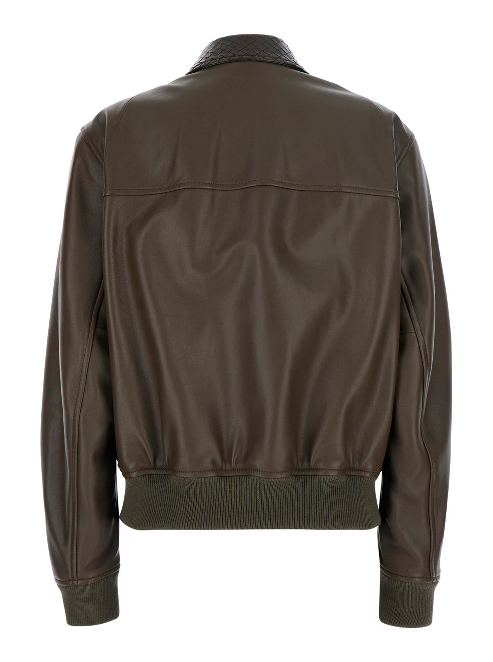Bottega Veneta Women Dark Green Jacket With Collar With Intreccio Motif In Leather For Women BOTTEGA VENETA