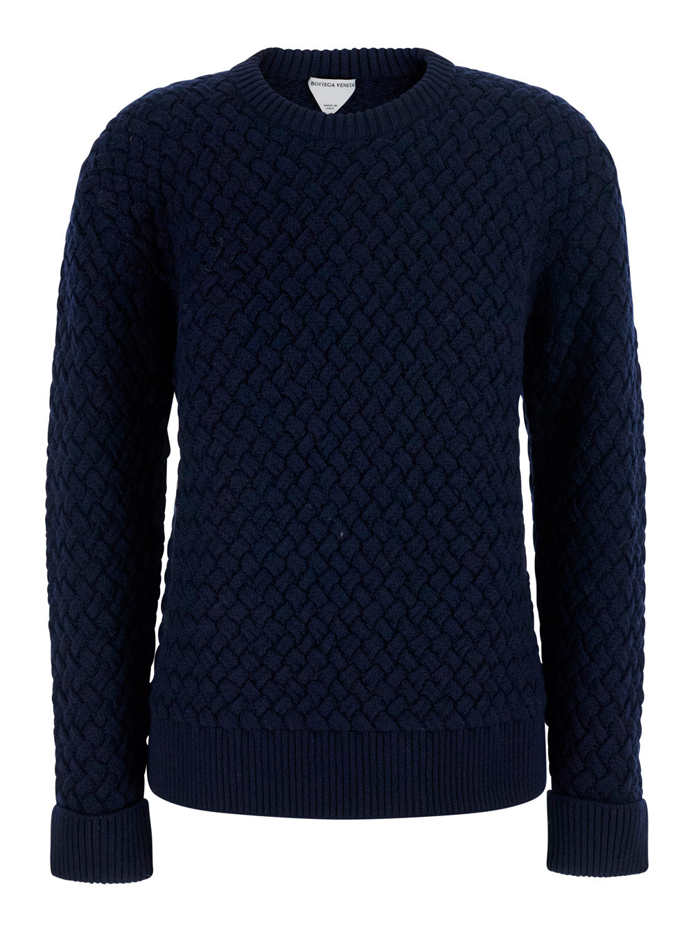 Bottega Veneta Women Blue Sweater With Round Neck And Woven Motif In Wool For Women BOTTEGA VENETA