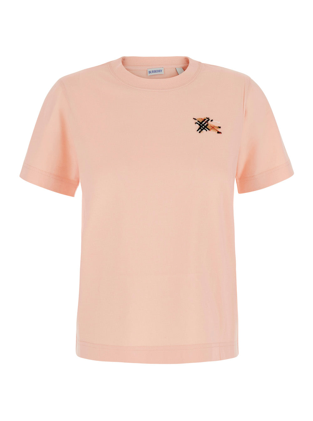 Burberry Women Pink T-Shirt With Embroidered Ekd Logo On The Front In Cotton For Women BURBERRY