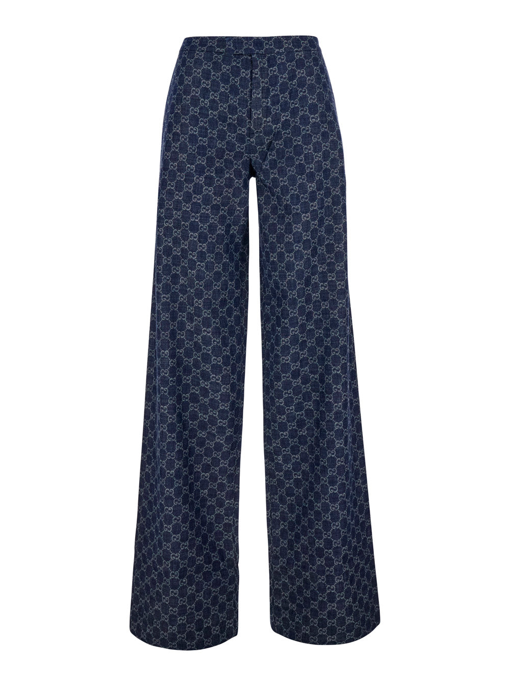 Gucci Women 'Chambray' Blue Pants With All-Over Gg Print In Denim For Women GUCCI