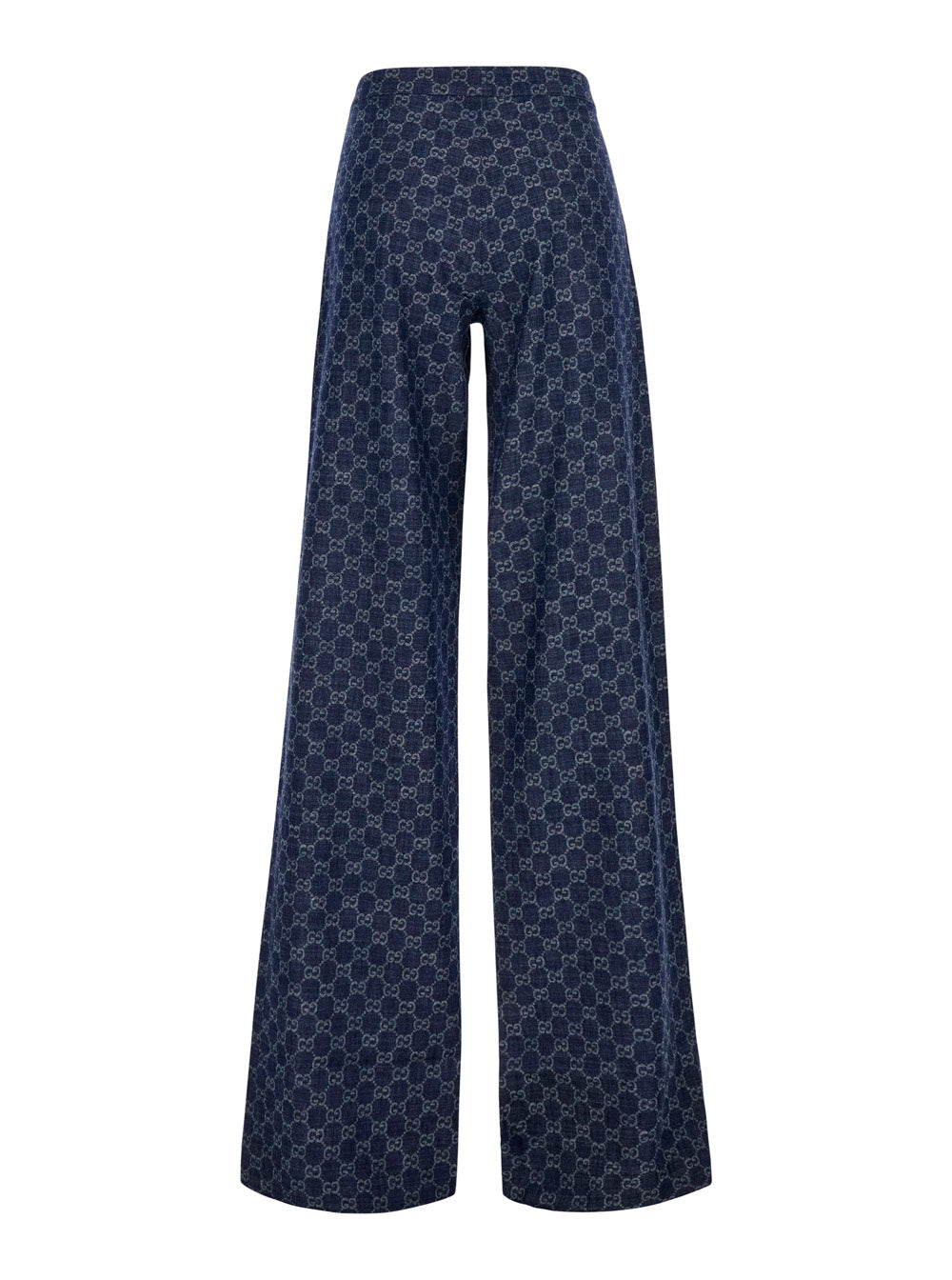 Gucci Women 'Chambray' Blue Pants With All-Over Gg Print In Denim For Women GUCCI