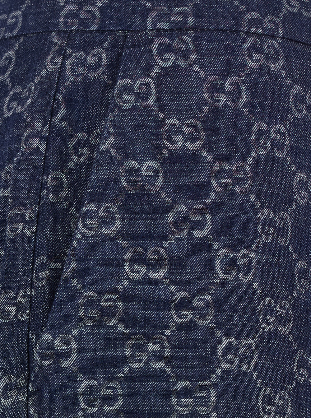 Gucci Women 'Chambray' Blue Pants With All-Over Gg Print In Denim For Women GUCCI