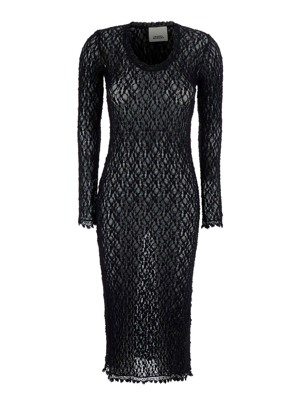 Isabel Marant Women 'Belsane' Black Long Dress With All-Over Lace Trim In Cotton Blend For Women ISABEL MARANT