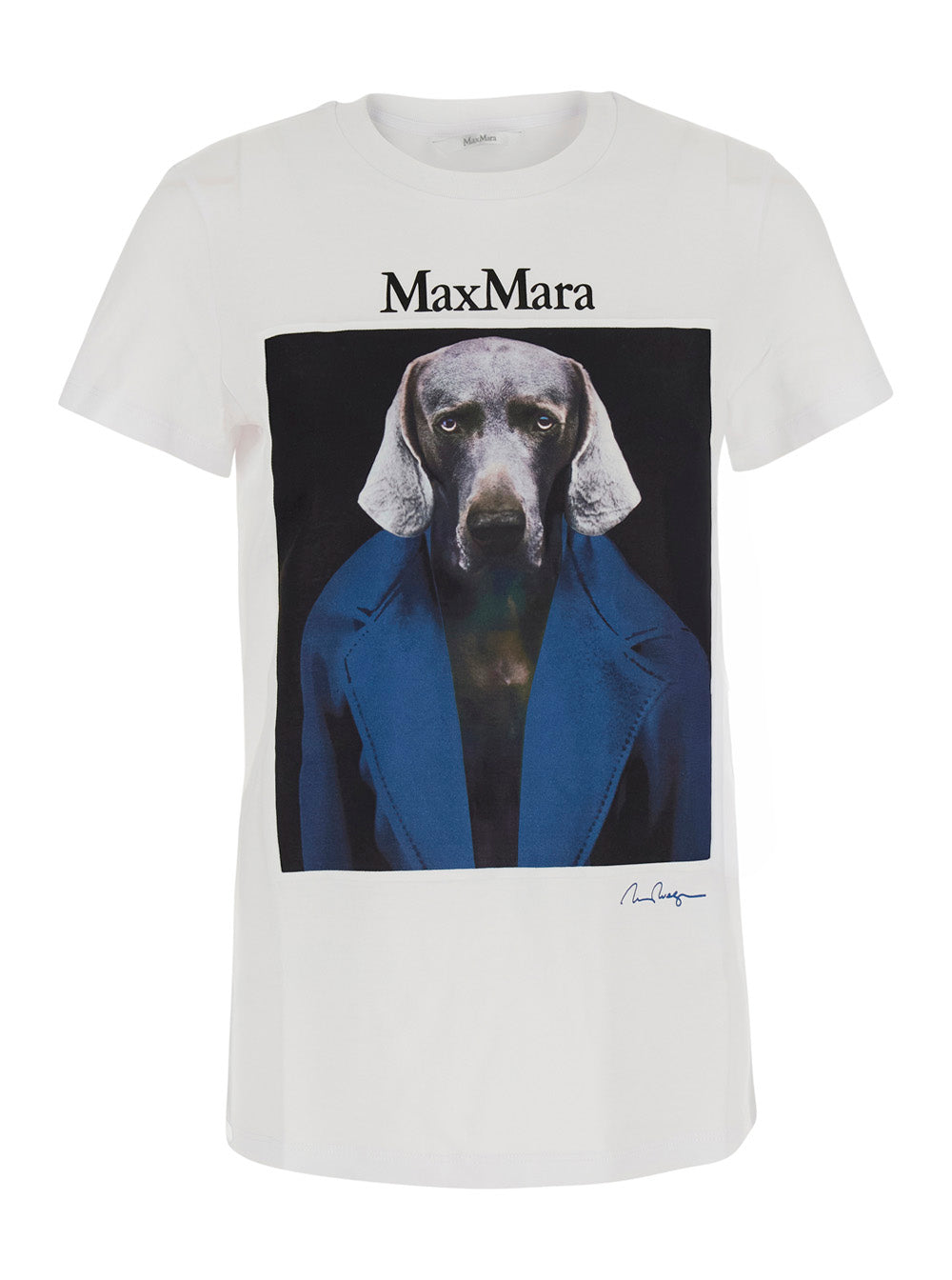 Max Mara Women 'Calca' White  Crew Neck T-Shirt With Maxi Print On Front And Back In Cotton For Women MAX MARA