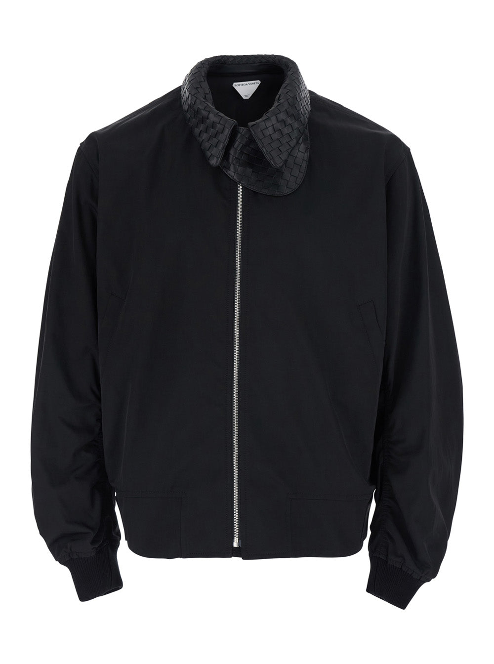 Bottega Veneta Men Black Jackets With Leather Collar With Intreccio Design In Tech Fabric Men BOTTEGA VENETA
