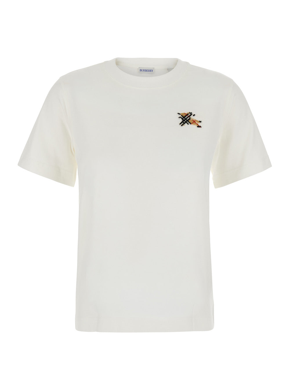 Burberry Women White T-Shirt With Ekd Logo Embroidered On The Front In Cotton For Women BURBERRY
