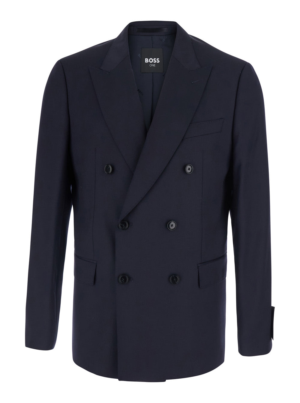 Boss Men Blue Double-Breasted Jacket With Notched Revers In Wool Men BOSS