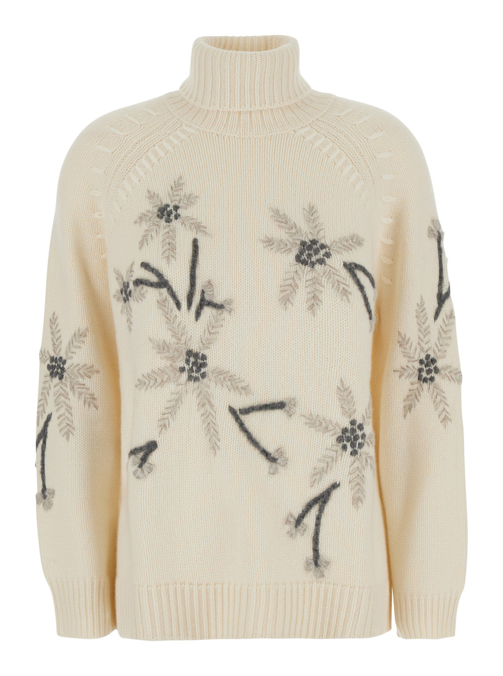 P.A.R.O.S.H. Women White High-Neck Sweater With Floral Embroidery In Cashmere For Women P.A.R.O.S.H.