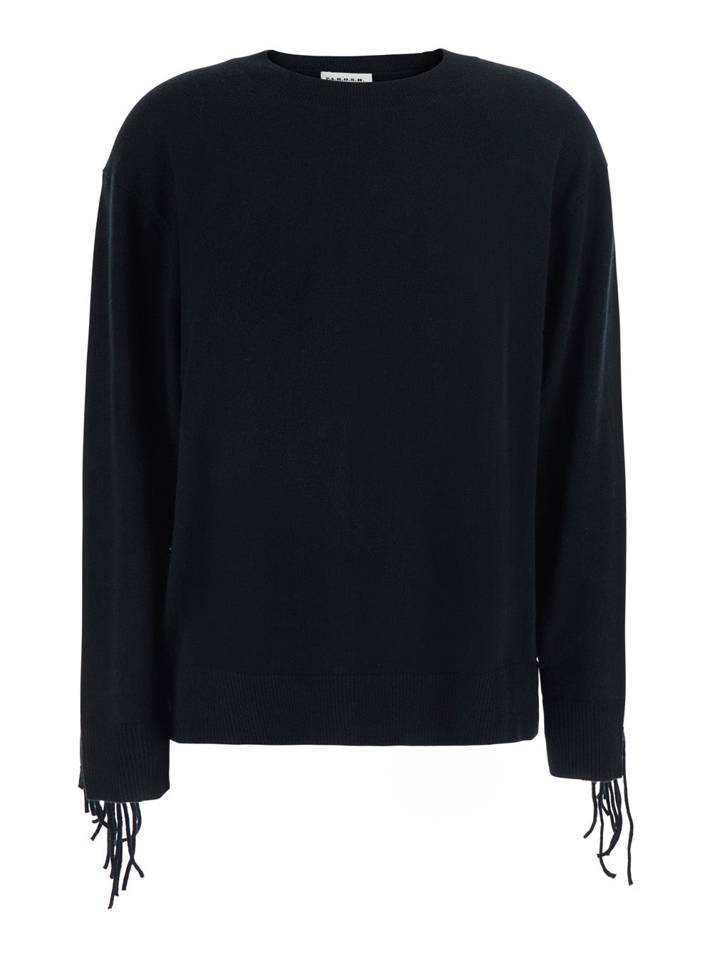 P.A.R.O.S.H. Women Black Sweater With Fringed Details On The Back And Edges In Cashmere For Women P.A.R.O.S.H.