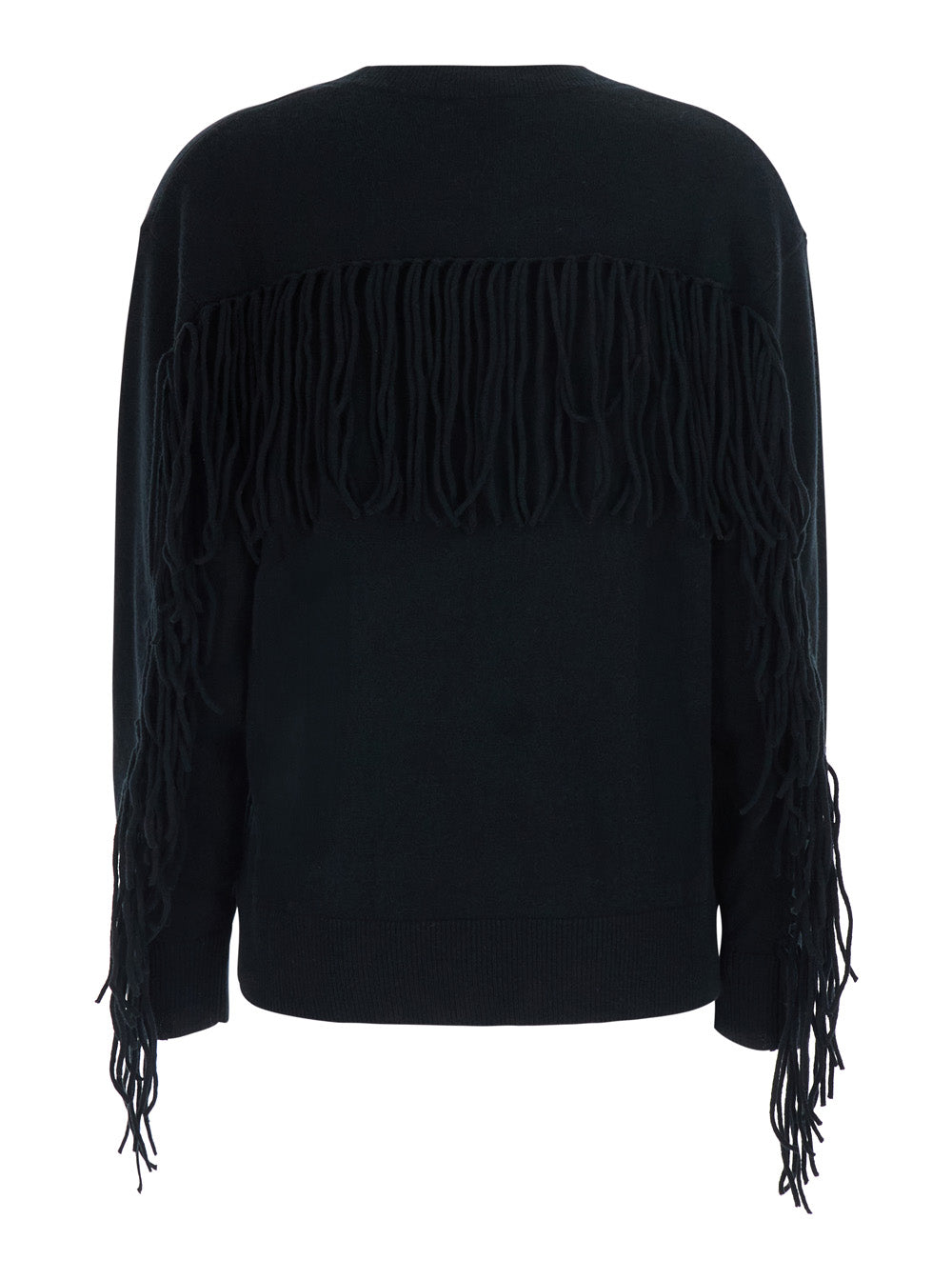 P.A.R.O.S.H. Women Black Sweater With Fringed Details On The Back And Edges In Cashmere For Women P.A.R.O.S.H.