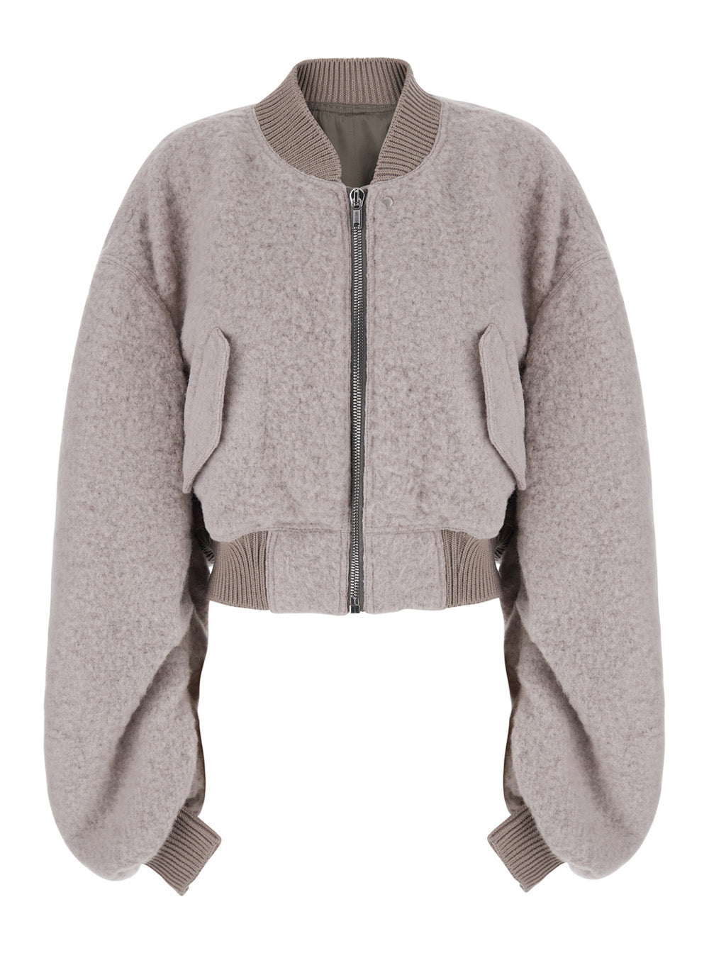Rick Owens Women 'Secchia Flight' Faded Pink Bomber Jacket With Ruched Sleeves And Cropped Design In Wool For Women RICK OWENS