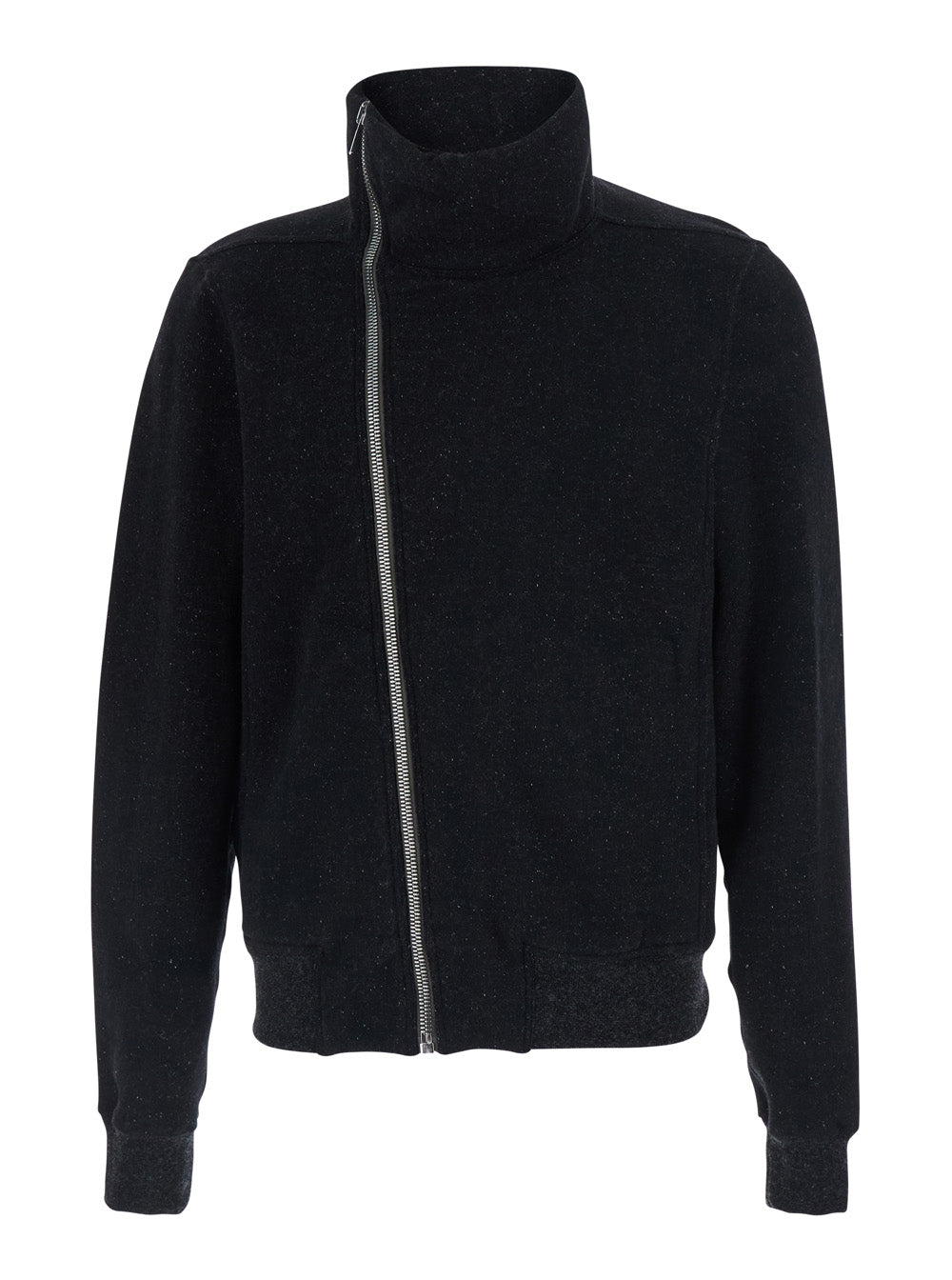 Rick Owens Men 'Bauhaus Jogger' Black Sweatshirt With High Collar And Asymmetrical Zip Closure In Cotton For Men RICK OWENS