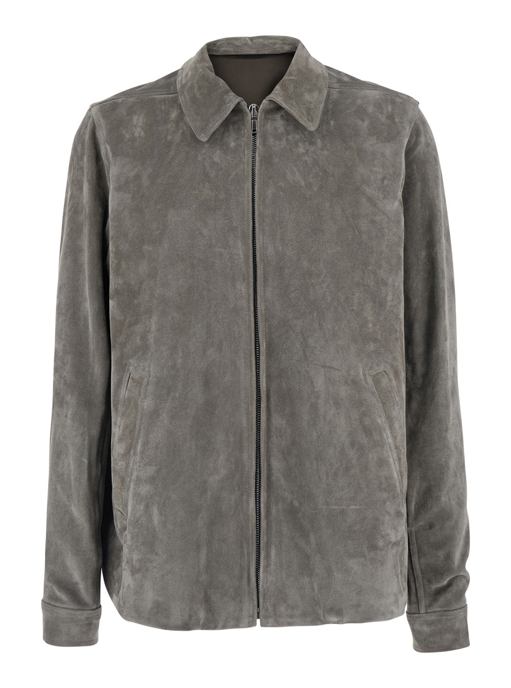 Rick Owens Men 'Brad' Grey Jacket With Classic Collar And Back Strap In Suede Men RICK OWENS