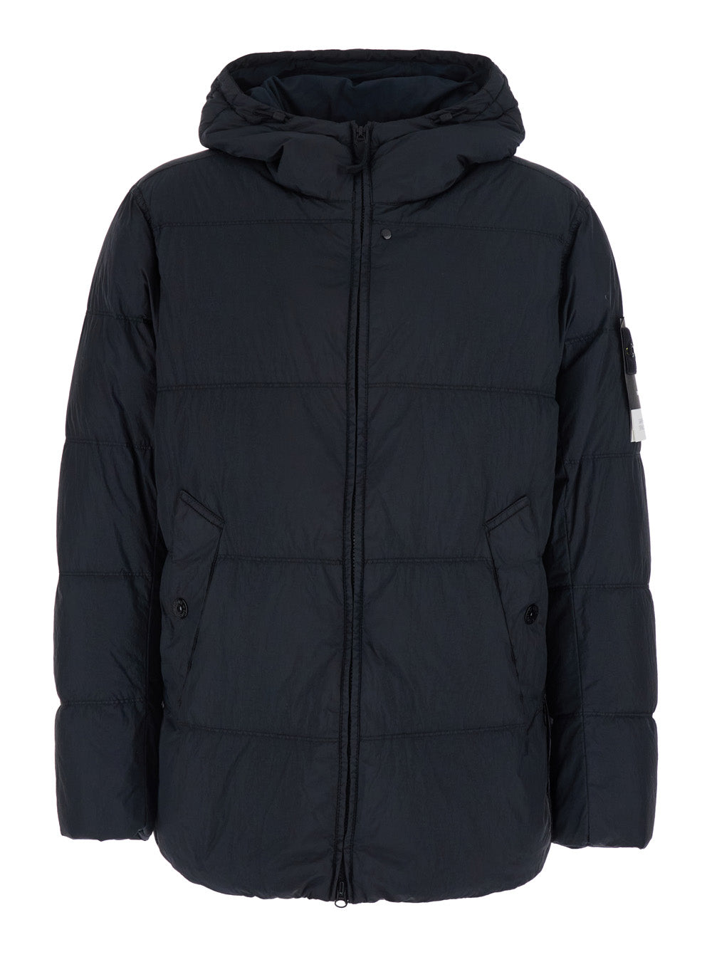 Stone Island Men 'Crinkle' Blue Down Jacket With Logo Patch On The Sleeve In Tech Fabric For Men STONE ISLAND