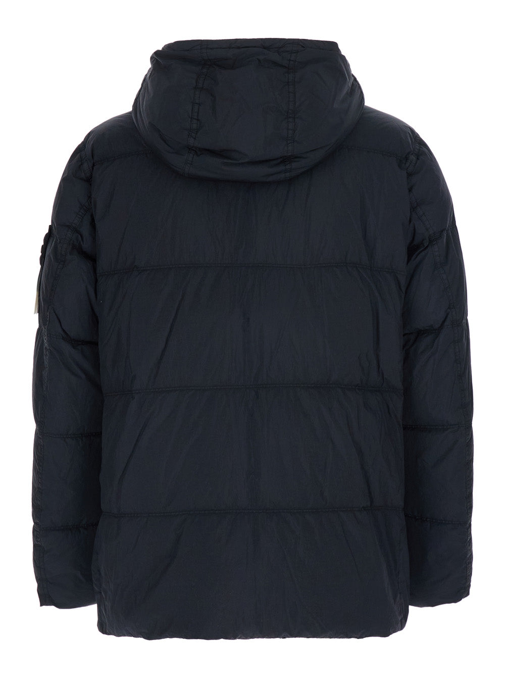 Stone Island Men 'Crinkle' Blue Down Jacket With Logo Patch On The Sleeve In Tech Fabric For Men STONE ISLAND