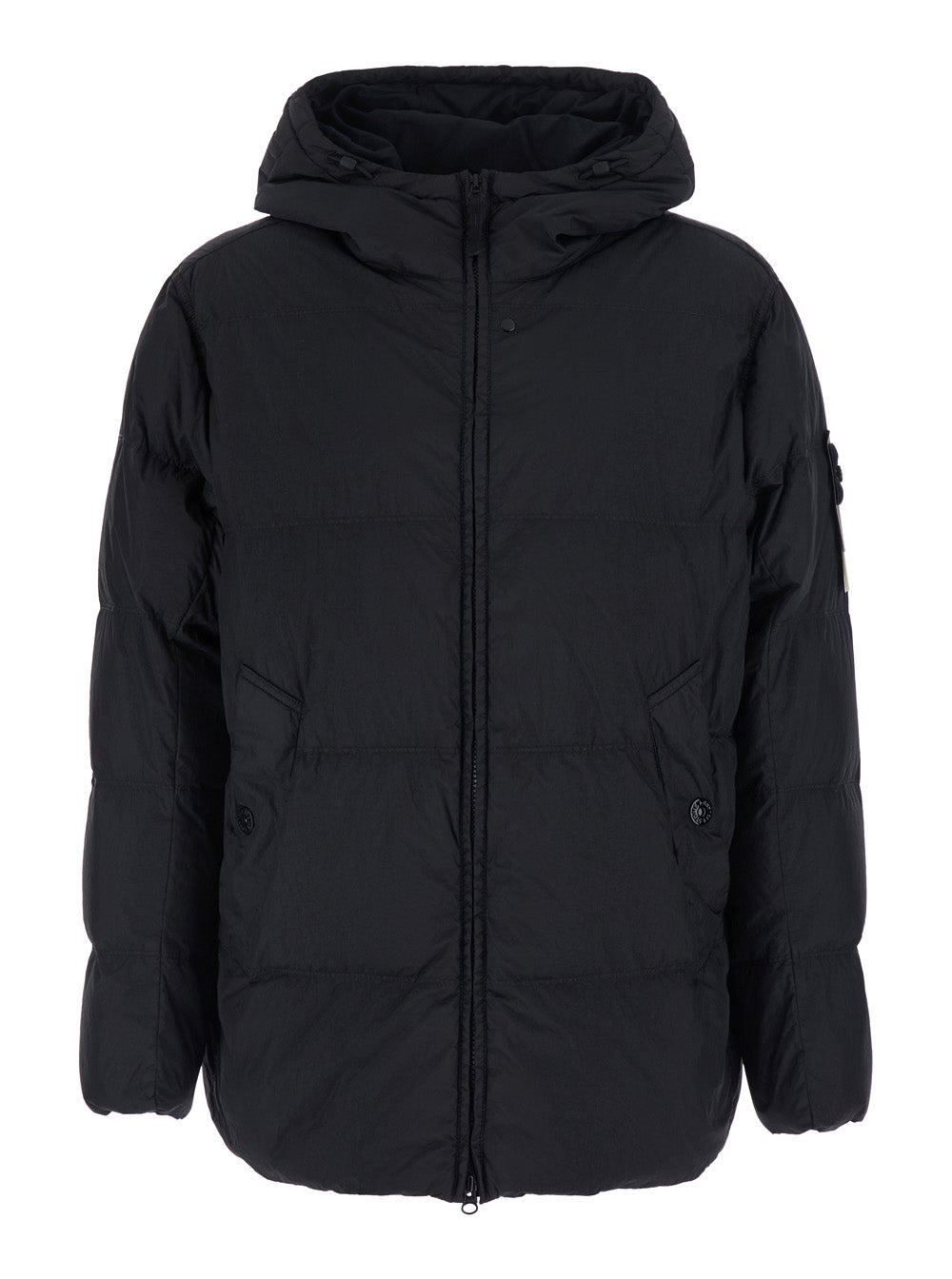 Stone Island Men 'Crinkle' Black Down Jacket With Logo Patch On The Sleeve In Tech Fabric For Men STONE ISLAND