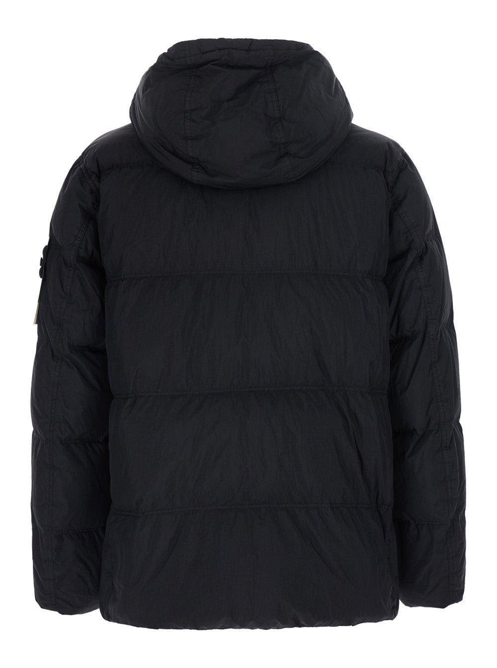 Stone Island Men 'Crinkle' Black Down Jacket With Logo Patch On The Sleeve In Tech Fabric For Men STONE ISLAND