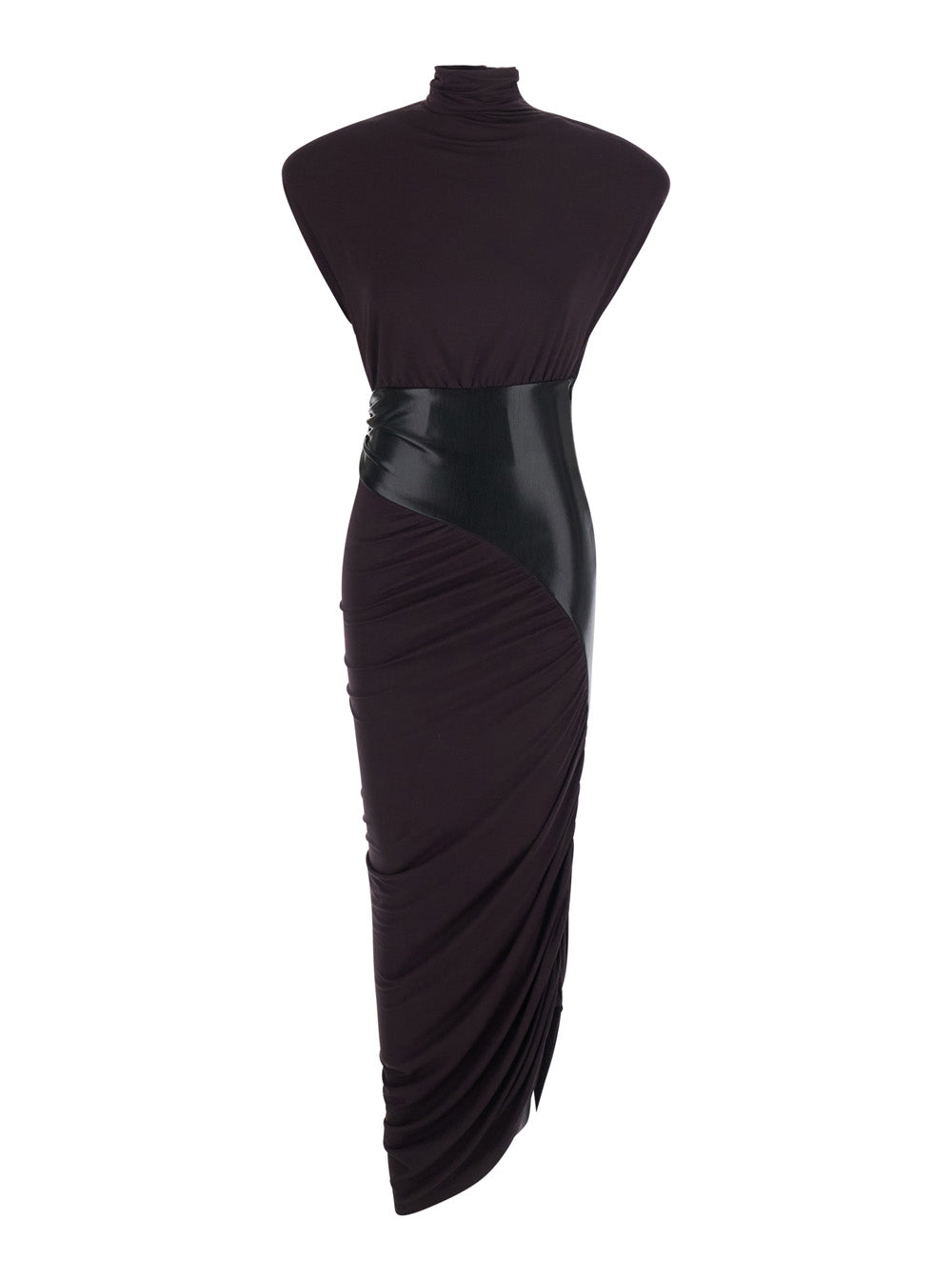 The Andamane Women 'Ursula' Dark Burgundy Dress With Ecoleather Details And Draped Design In Viscose For Women THE ANDAMANE