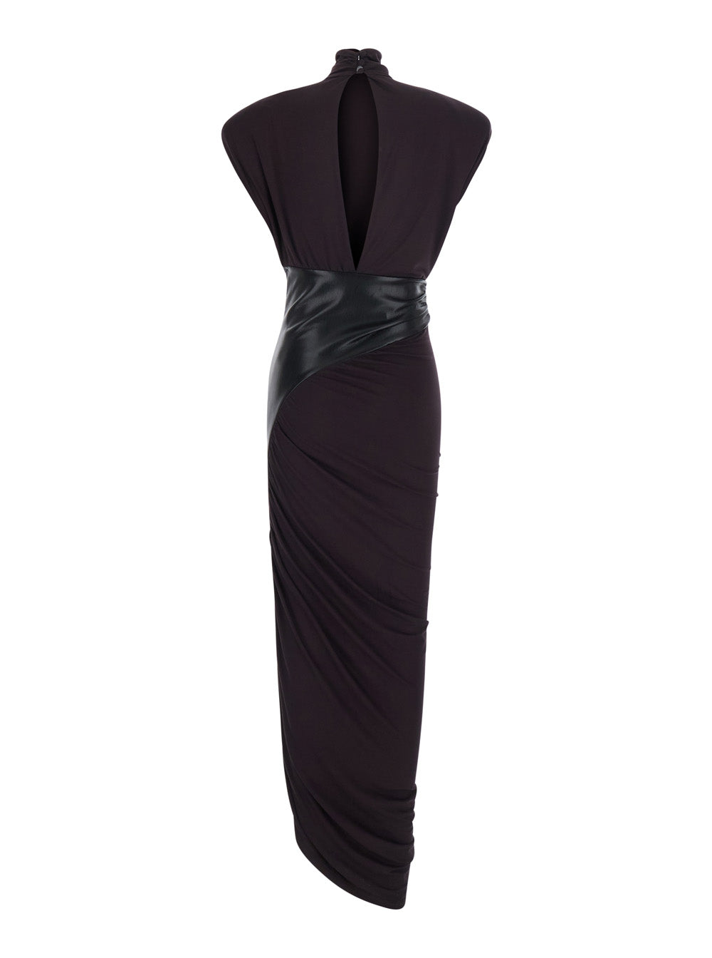 The Andamane Women 'Ursula' Dark Burgundy Dress With Ecoleather Details And Draped Design In Viscose For Women THE ANDAMANE