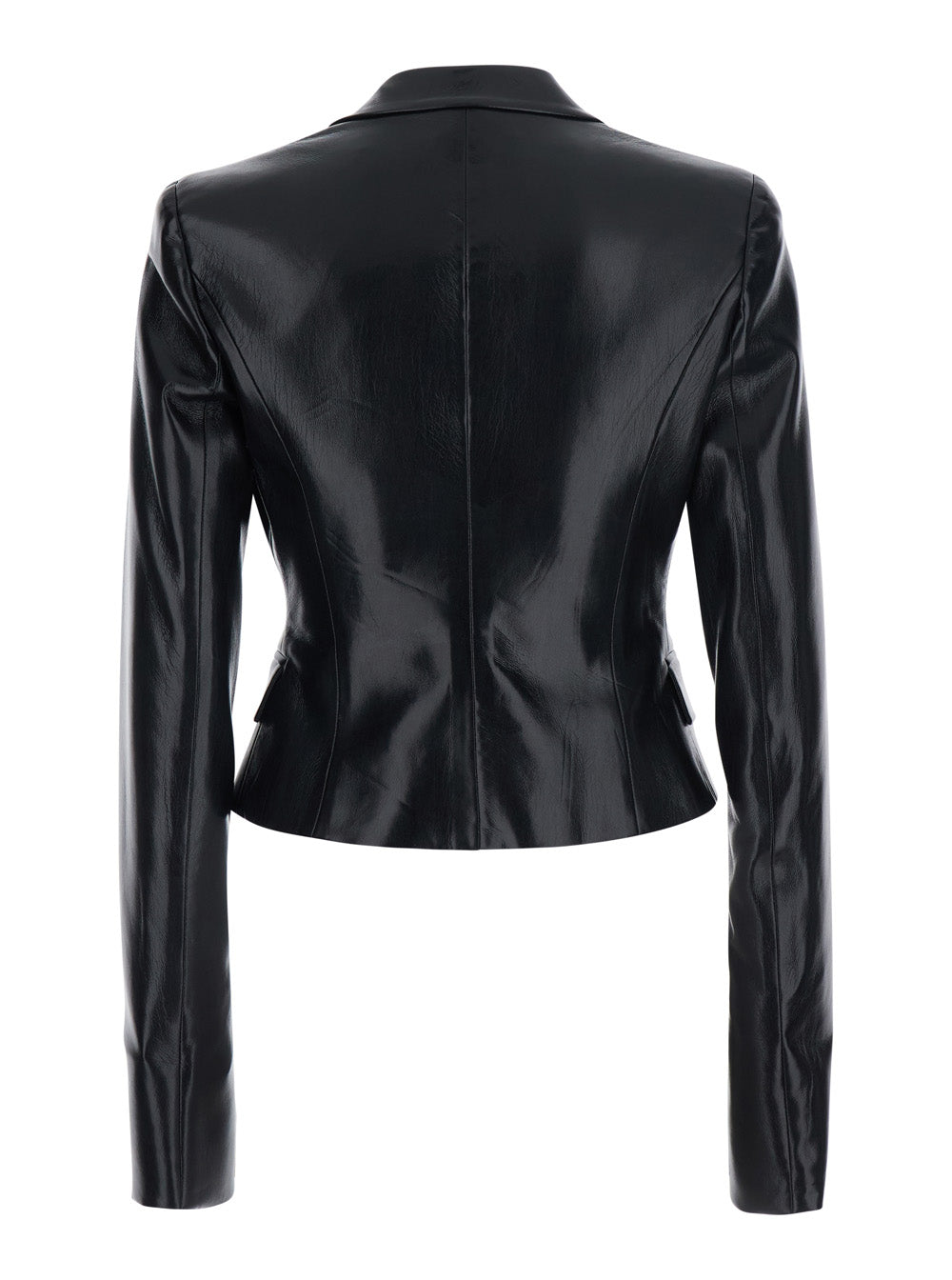 The Andamane Women 'Zefira' Black Jacket With Notched Revers And Crop Design In Eco-Leather For Women THE ANDAMANE
