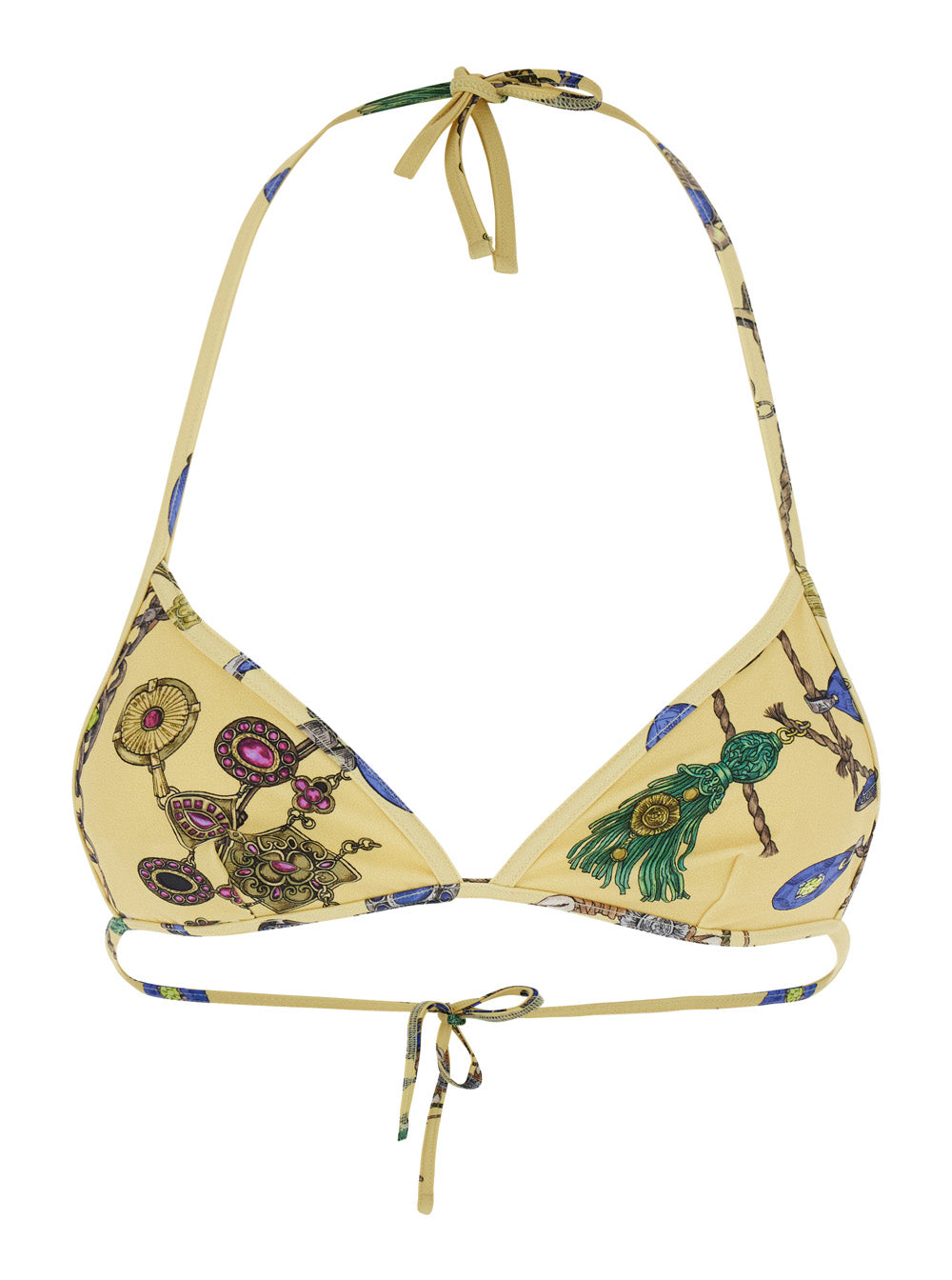 Versace Women Yellow Bikini Top With All-Over Jewelry Print In Stretch Tech Fabric For Women VERSACE