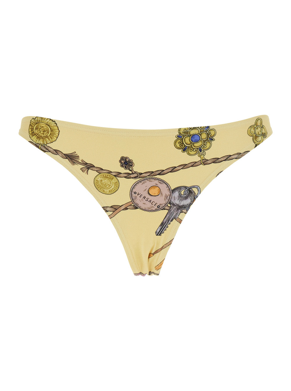 Versace Women Yellow Bikini Brief With All-Over Jewels Print In Tech Fabric For Women VERSACE