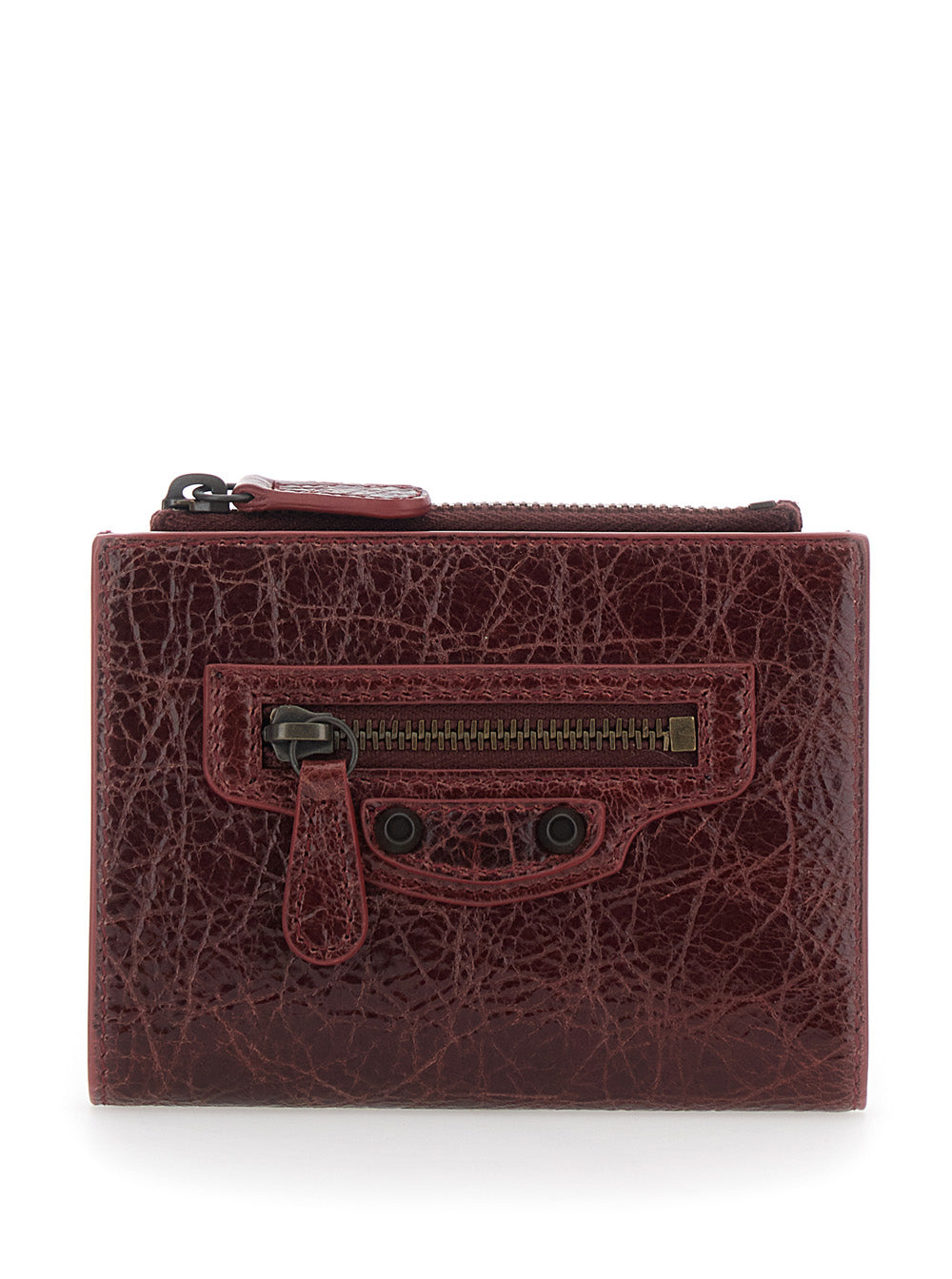Balenciaga Women 'Le City' Bordeaux Bi-Fold Card Holder With A Zip Pocket And Embossed Logo On The Back In Leather For Women BALENCIAGA