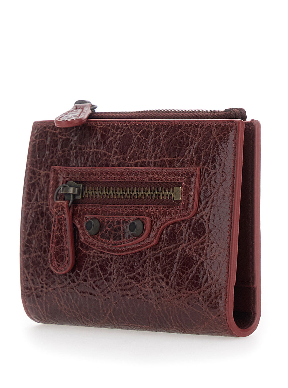 Balenciaga Women 'Le City' Bordeaux Bi-Fold Card Holder With A Zip Pocket And Embossed Logo On The Back In Leather For Women BALENCIAGA