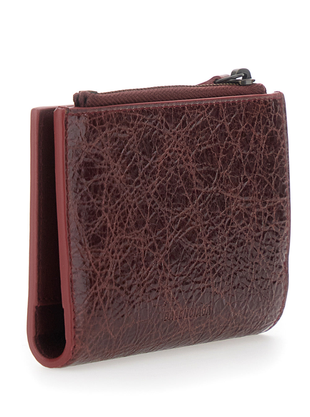 Balenciaga Women 'Le City' Bordeaux Bi-Fold Card Holder With A Zip Pocket And Embossed Logo On The Back In Leather For Women BALENCIAGA