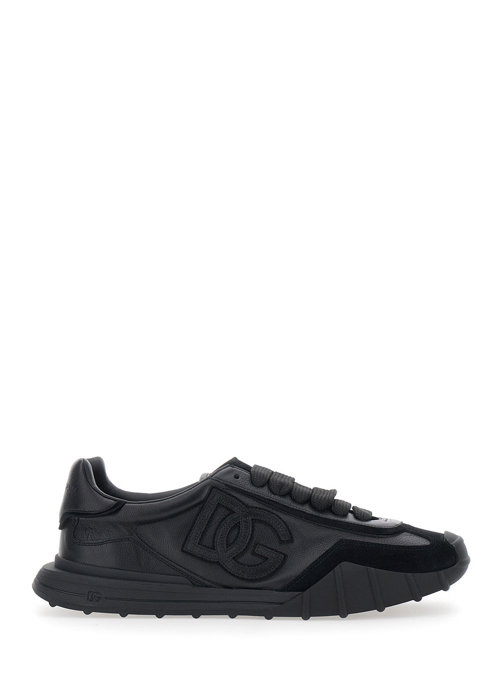 Dolce & Gabbana Men 'Athletic' Black Low Top Sneakers With Logo Patch On The Side And Logo Lettering On The Back In Leather For Men DOLCE & GABBANA