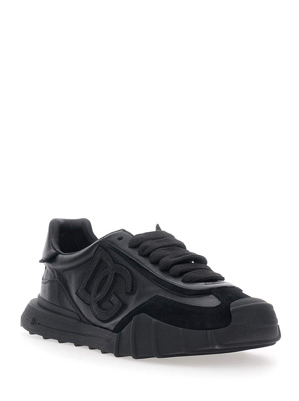 Dolce & Gabbana Men 'Athletic' Black Low Top Sneakers With Logo Patch On The Side And Logo Lettering On The Back In Leather For Men DOLCE & GABBANA
