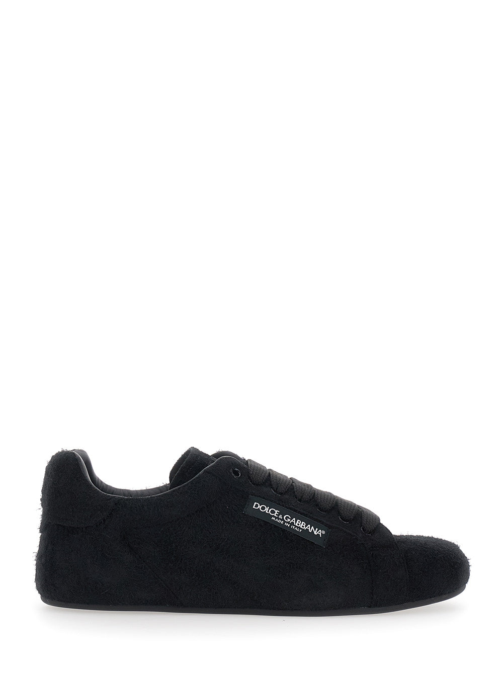 Dolce & Gabbana Men 'Portofino' Black Sneakers With Logo Patch On The Side And Logo On The Tongue In Suede For Men DOLCE & GABBANA